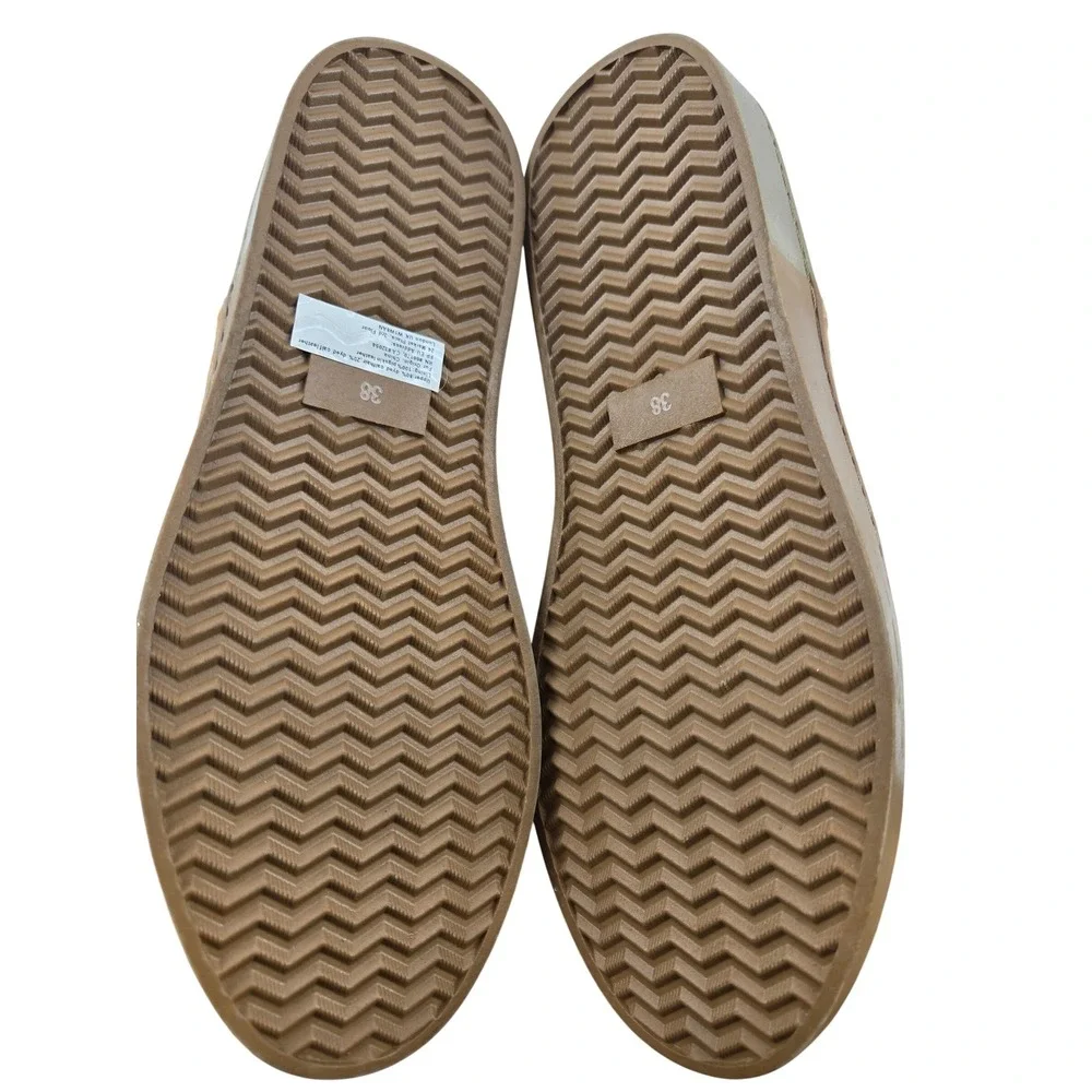 Free People Varsity Slip On Sneakers Tan Gold Speckled Calf Hair Womens 7.5 38
